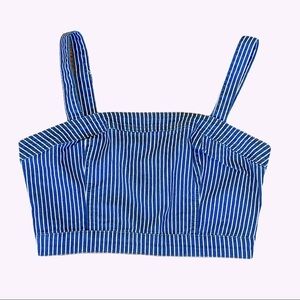 NWT Forever 21 Crop Top Bra Top Stripe Denim Blue White M Engineer Retro
